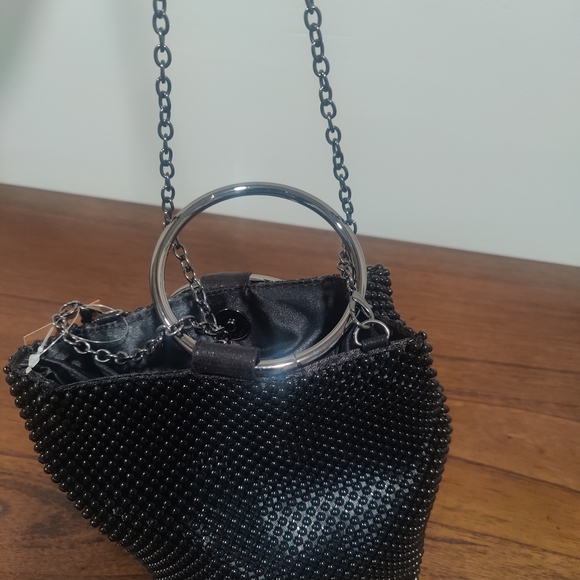 Chic Black Beaded Clutch with Chain Handle - Picture 1 of 3